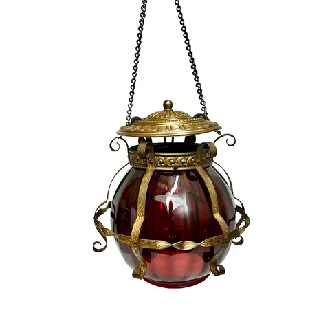 Antique Hanging Cranberry Glass Hanging Pendant Globe Cover