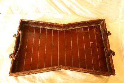 Vintage Rustic Wooden Engraved Serving Tray With Metal Handle, Decorative Brown - Image 1 of 4