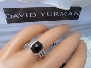 Anillo David Yurman plata esterlina pequeño ónix negro y diamante de trigo talla 7,5 - Imagen 1 de 10