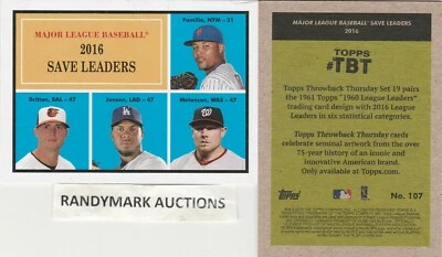 Juerys Familia Britton Jansen Mark Melancon TOPPS 2016 THROWBACK TBT 107 SP 374 - Image 1 of 3