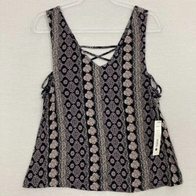 Новый Aqua темно-коричневый богемное печать V шеи шнурует вверх без рукавов повседневный Топ средний - Изображение 1 из 4