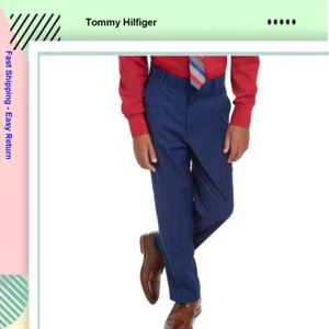 Tommy HilfigerBig Boys Stretch Plaid Suit Pants Blue 16 - Picture 1 of 3
