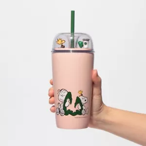 Starbucks Japan PEANUTS Stainless Steel Cold Cup Tumbler Pink 473ml - Picture 1 of 8