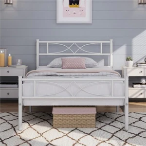 Twin/Full/Queen Bed Frame Platform with Curved Design Headboard Home Furniture - Picture 1 of 36