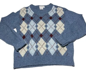 Vintage McGregor Argyle Diamond Wool Blend Sweater Mens Large Blue Made In USA - Picture 1 of 9
