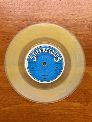 Devo Be Stiff /Social Fools YELLOW Transparent Vinyl 7" (Stiff Records) VG+ - Image 1 of 4