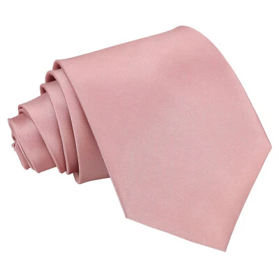 Dusty Pink Extra Long Tie Satin Plain Solid Formal Wedding Necktie by DQT