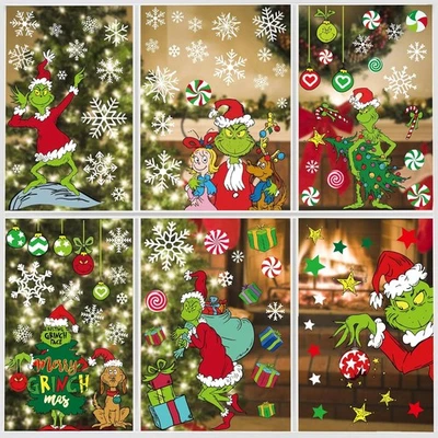 GRINCH Window Clings Christmas Decorations Sticker Decals Green Monster! — 第 1/4 张图片