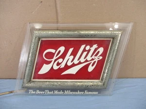 Vintage SCHLITZ BEER beleuchtetes Fenster Bar Schild Werbung, Milwaukee Famous (NICHT FUNKTIONSFÄHIG) - Bild 1 von 8