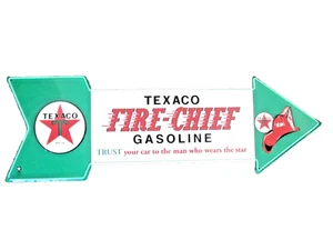 NUOVA INSEGNA FRECCIA METALLO LOOK VINTAGE TEXACO FIRE-CHIEF CUT OUT 9X26" - Foto 1 di 1