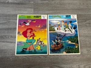 VTG Golden Framed Tray Puzzle Disney Little Mermaid & Peter Pan Lot of 2 - Picture 1 of 8