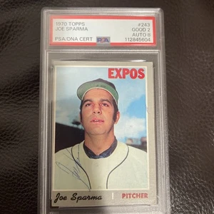 1970 TOPPS BASEBALL #243 JOE SPARMA AUTOGRAPH 8 PSA 2 - Picture 1 of 2