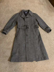 Vtg Pendleton Wool Belted Trench Coat Grey Herringbone 44r USA fits 40r - Picture 1 of 14