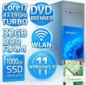 🔥PC Windows 11 Pro | Intel 4x 3,9 GHZ Turbo  | 32 GB RAM | 1000 GB |DVD |HDMI🔥 - Bild 1 von 10