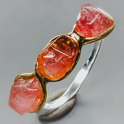 Rough gems Natural Tourmaline Ring 925 Sterling Silver Size 8 /R438512 - Image 1 of 4