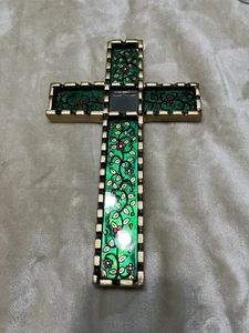 Vintage Beautiful Wooden Cross from Peru Handpainted Floral Design - Picture 1 of 4