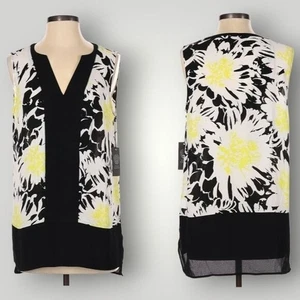 NWT Vince Camuto Black Yellow Floral Print Loose Blouse Top Size Small - Picture 1 of 8