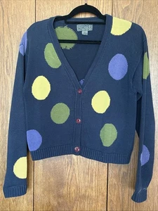 Vintage Esprit Sport dunkelblau gepunkteter Button-Down Cardigan Pullover - 80er, Gr. L - Bild 1 von 7