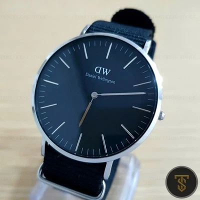 Reloj Daniel Wellington Hombre Clásico Esfera Negra Plateado - Correa NATO Foto 1 de 4