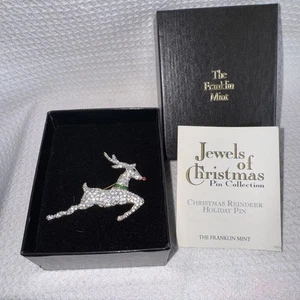 Broche prendedor vintage de renos de Navidad Franklin Mint (FM) Kenneth J Lane nuevo - Imagen 1 de 5