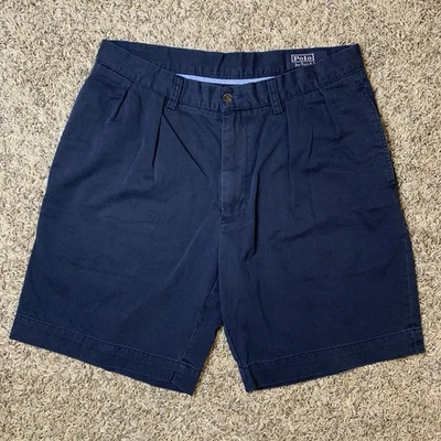 Polo Ralph Lauren Shorts 33 9" Inseam Navy Blue Golf Chino Cotton Pleated - Image 1 of 4
