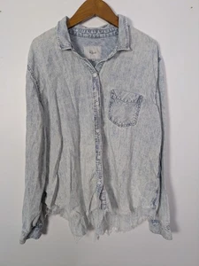 Rails Ingrid Raw Hem Top Women's XL Minimalist Button Down Acid Wash  - Picture 1 of 6