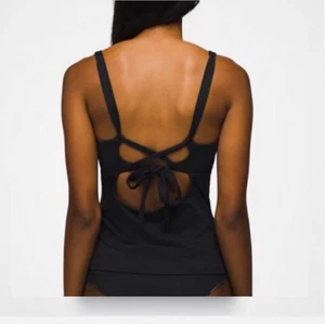 prAna NEW XS Mallorca Tankini Swim Top Black Padded Adjustable Tie Back - Picture 1 of 10