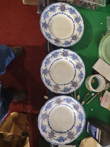 lot 3 flo blue Milan semi porcelain soup 9" bowls Flow Blue Milan  - Picture 1 of 6