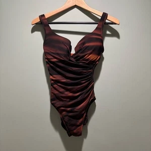 Miraclesuit Mujer Escape Una Pieza Marrón Negro Talla 8 Envoltura Acanalada Con Aros - Imagen 1 de 12