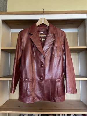 Abrigo vintage Skin Gear para mujer de cuero marrón con botones chaqueta retro de moto mediana Foto 1 de 4