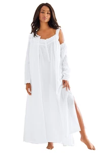 Only Necessities Plus Size Long 2-Piece Cabbage-Rose Peignoir Set - Picture 1 of 16