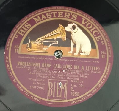 Sheridan - Puccini's Madama Butterfly / Love Me A Little - 78RPM 12" shellac VG+ - Image 1 of 2