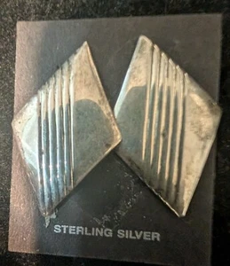 Vintage Navajo Sterling Silver Rectangle Etched Post Earrings size 1-1/2" by 1" - Picture 1 of 3