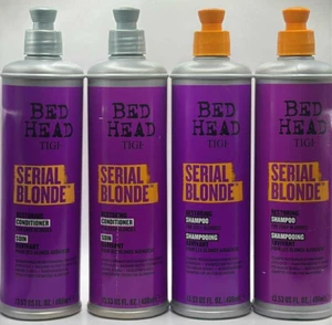 4PK Bed Head Tigi Serial Blonde Restoring Shampoo & Conditioner ~ 13.53 FL OZ EA - Picture 1 of 2