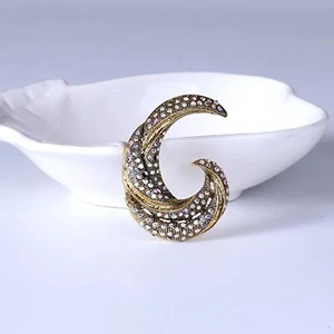Classic Moon Brooches and Sun  Crystal Pins For Women Ramadan Romantic Luxury - Picture 1 of 22