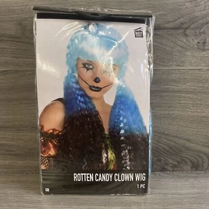 Rotten Candy Clown Wig Blue Fancy Dress Up Halloween Adult Costume Accessory - Picture 1 of 6