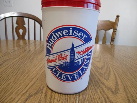 RARE BUDWEISER CLEVELAND GRAND PRIX  ALADDIN COFFEE MUG TRAVEL  CONTAINER INDY Cover