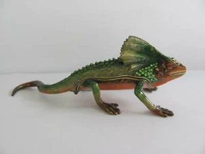ENAMEL JEWELED CRYSTALS TRINKET BOX DRAGON LIZARD / IGUANA - Picture 1 of 10