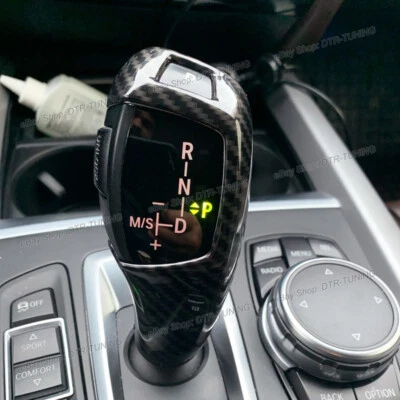 Carbon Fiber Gear Shifter Knob Trim Cover For BMW X5 F15 X6 F16 X3 X4 2014-2018 - Imagem 1 de 4