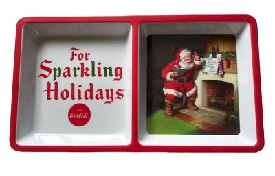Coca Cola Two Section Melacore Xmas Tray.  Dishwater Safe. - Image 1 of 4
