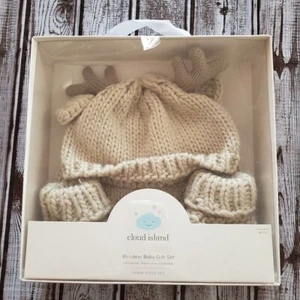 Cloud Island Baby Knit Reindeer Hat Mittens Diaper Cover 3 Piece Gift Set Props - Picture 1 of 2