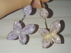 18K White Gold Filled Flower Bangle Simulated Diamond Stone Designer Inspired - Picture 1 of 12