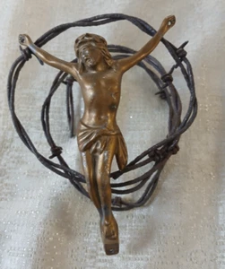 Antique Vintage Bronze Figure of Jesus Christ WWI Barbed Wire 6'' Tall Figurine - Picture 1 of 17