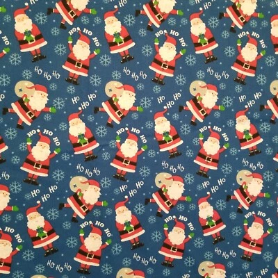 Tela de Navidad Azul 44x72 Papá Noel Copo de Nieve Vacaciones Acolchado Algodón Costura Foto 1 de 4