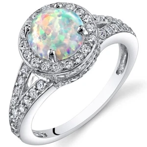 Peora White Fire Opal Ring 925 Sterling Silver Vintage Halo 1.25 CT Size 5 - Picture 1 of 4