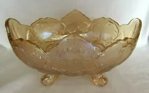 VINTAGE INDIANA CARNIVAL GLASS LARGE FOOTED OVAL BOWL MARIGOLD - Picture 1 of 3