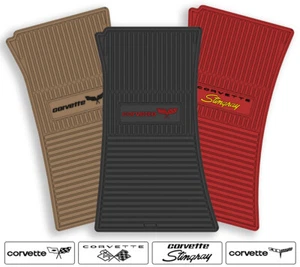 Rubber 2pc Floor Mats for 1968-1982 Chevrolet Corvette - Pick Year, Logo & Color - Picture 1 of 15