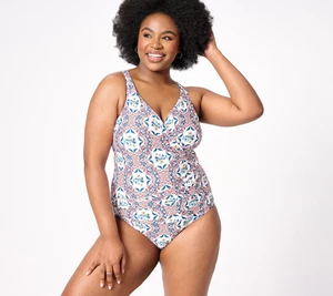 Costume da bagno Jantzen Drappeggiato Surplice Mailot pezzo unico multi ceramica 20 nuovo - Foto 1 di 1