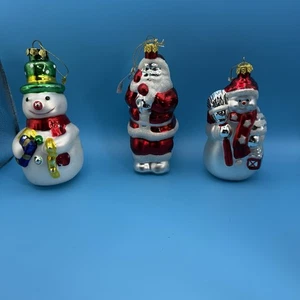 glass christmas ornaments Santa Snowman Set Of Three - Picture 1 of 4