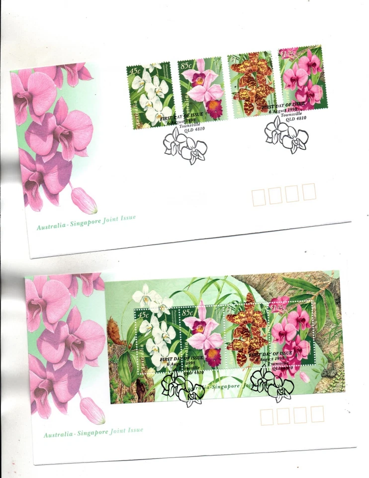 Australia FDC Sc#1681 to 1684a-Souvenir Sheet --set on 2 covers Flowers - Image 1 of 1